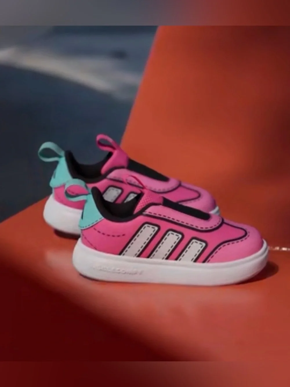 Adidas pink sneakers with three white stripes #kids #athletic #adidas  10k wide